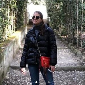 J. Crew Women's Shiny Black Down Filled Puffer Jacket. Style #B1186 Sz S